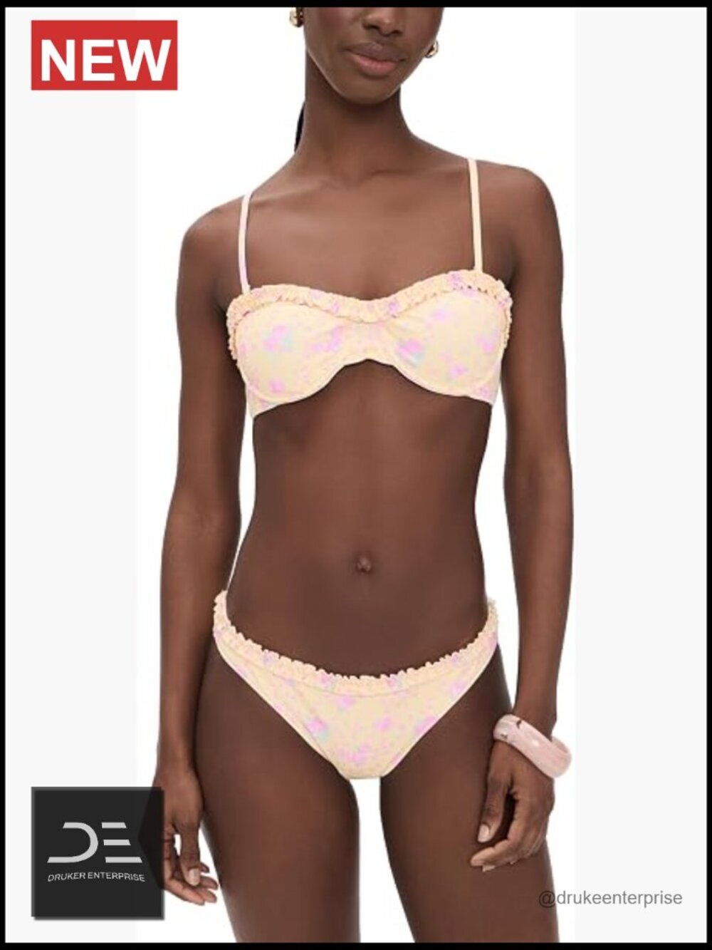 Women's Bikini Set with Padded Underwire Cups and Ruffled Trim